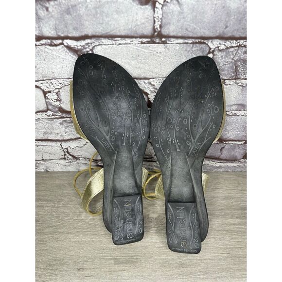 ARCHE France Gold Leather Strappy Wedge Toe Post Sandals Women Sz 41EU/10.5M US - Picture 10 of 16